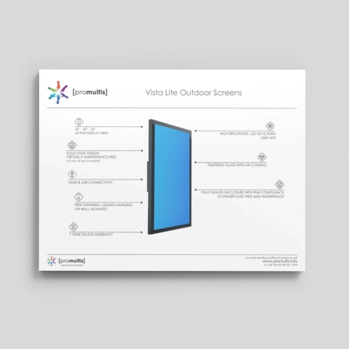 Vista Lite Outdoor screen data sheet